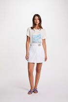 Pleated denim skirt white women