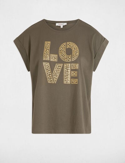 T-shirt with message khaki green women