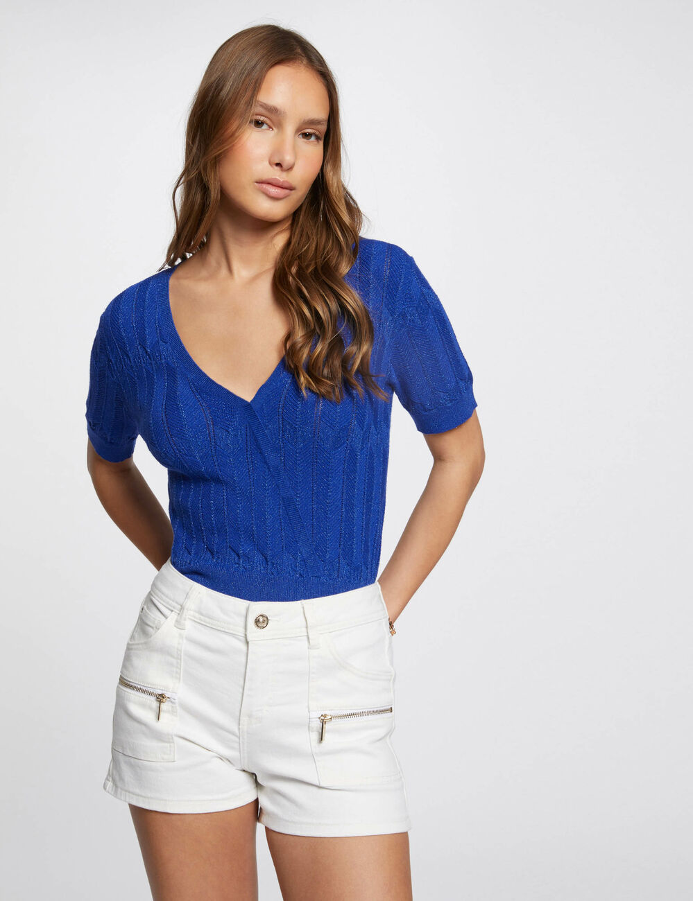 Fitted shorts zipped details ecru women