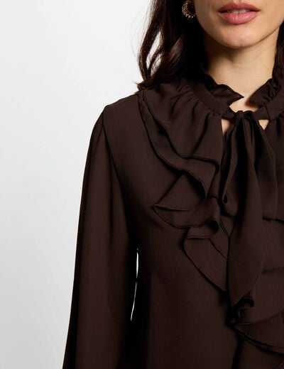 Fitted blouse with V-neck dark brown women