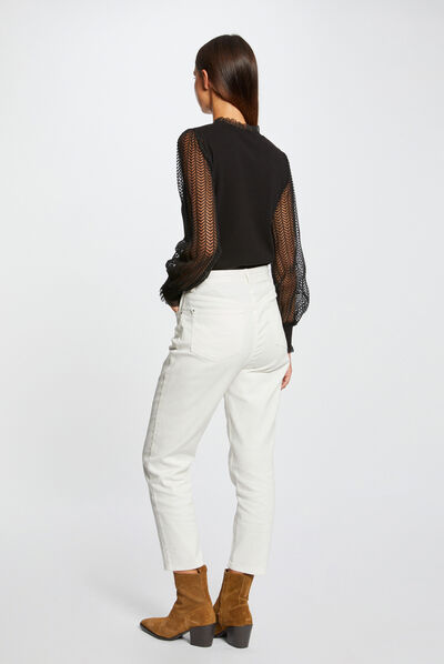 Long-sleeved jumper with lace black ladies'