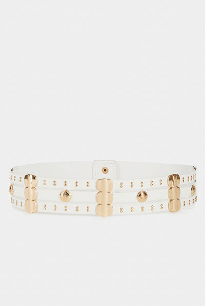 Elasticised belt with studs white ladies'
