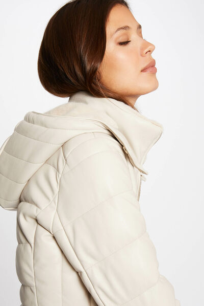 Straight padded jacket with hood ivory ladies'