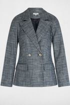 Checked short jacket navy blue women