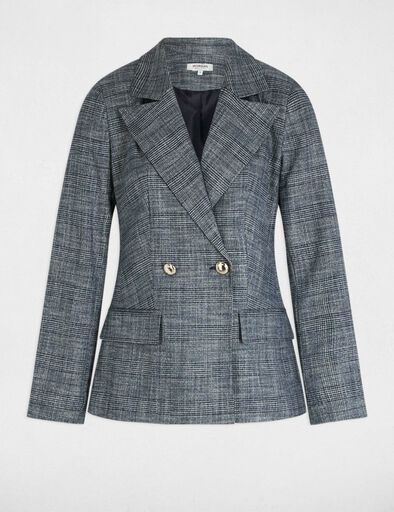 checked short jacket navy blue women Checked short jacket navy blue women
