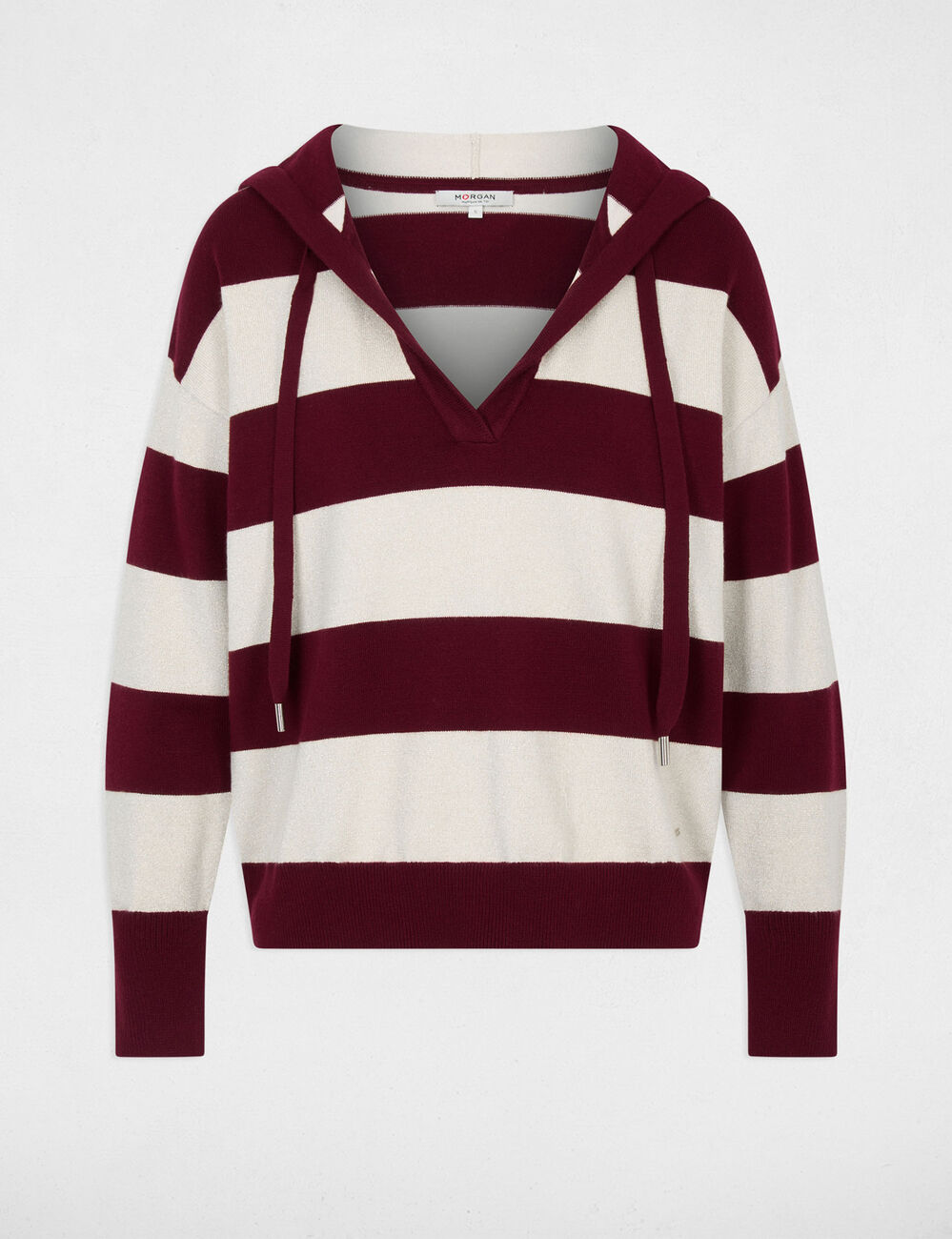 Striped sweater with hood bordeaux women