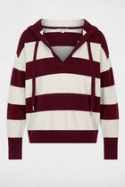 Striped sweater with hood bordeaux women