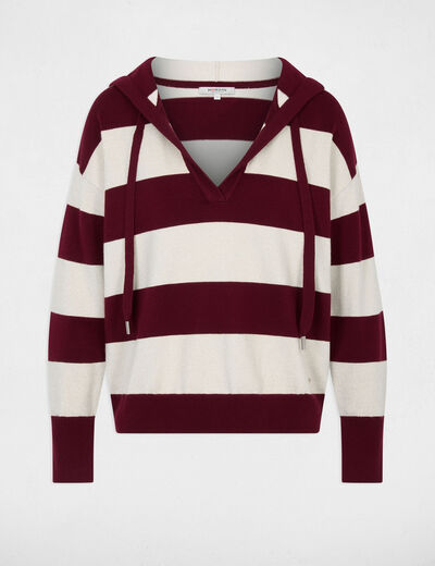 Striped sweater with hood bordeaux women