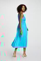 Robe midi droite pliss�e bleu ciel femme