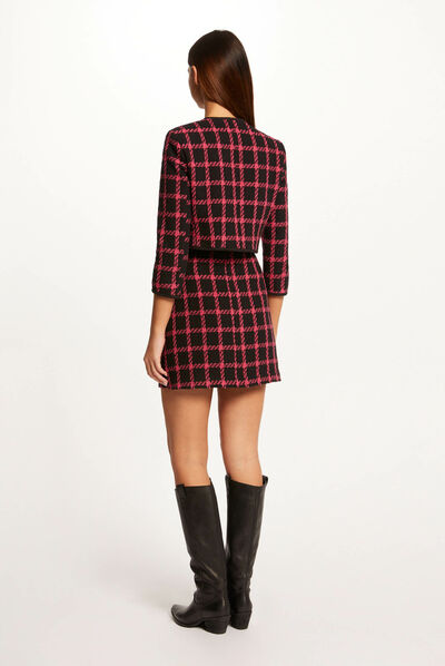 Checked straight jacket with round neck black ladies'