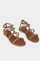 Flat sandals with studs brown women
