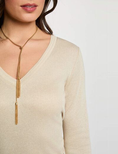 Fitted v-neck t-shirt ivory women