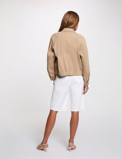 Short jacket with open collar beige women