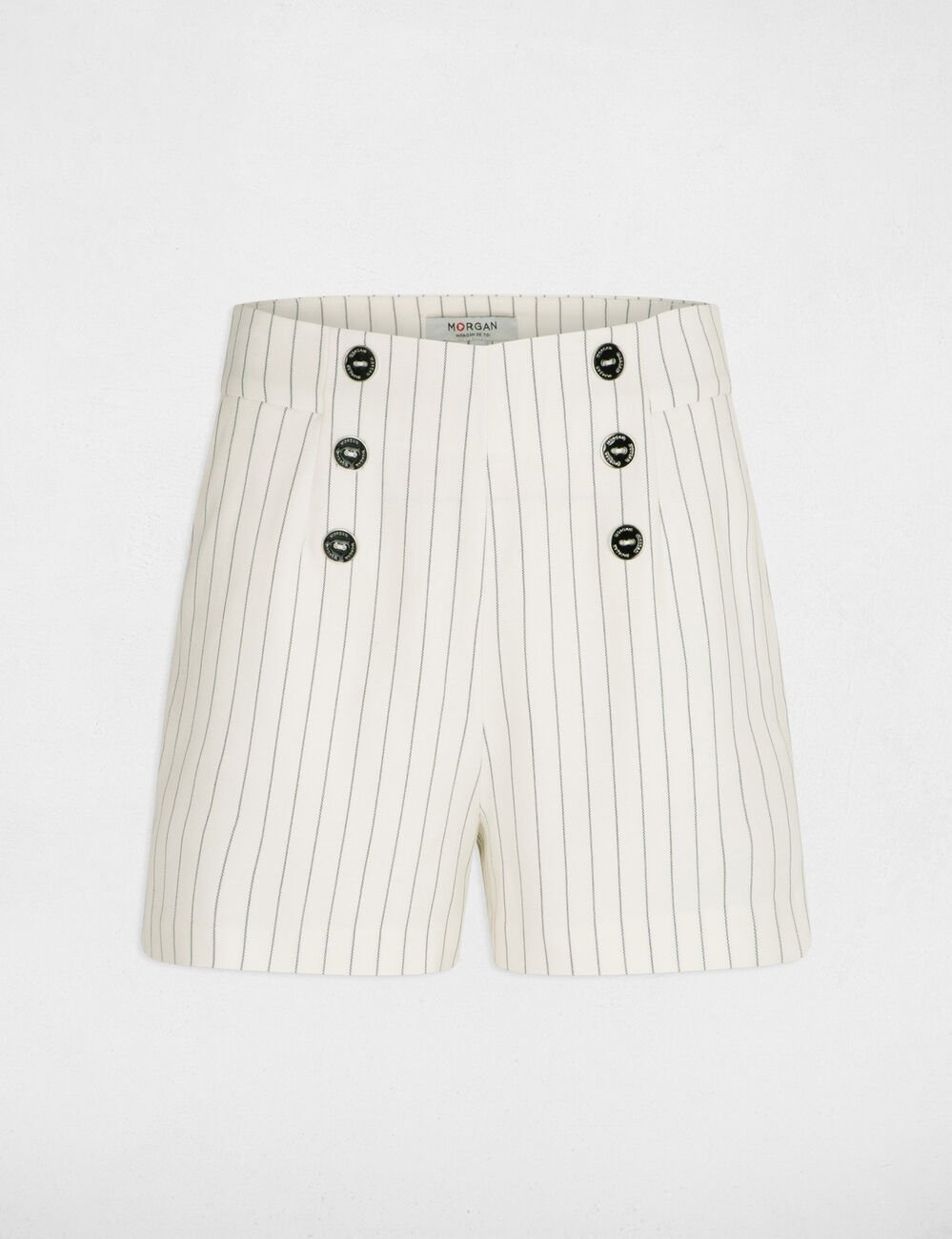Fitted short with stripes ecru women