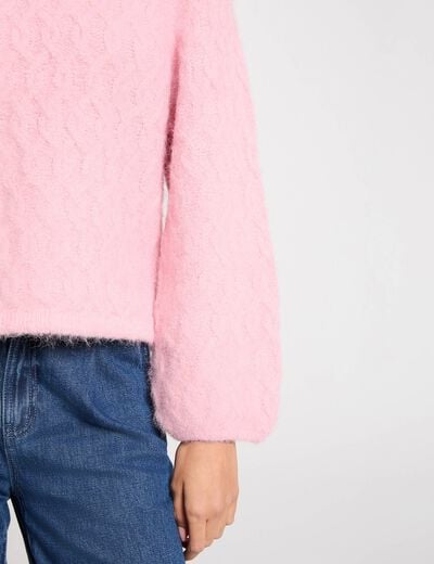 Thick sweater with round neck pink women