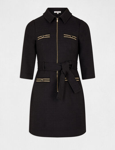 Straight zipped and belted dress black ladies'