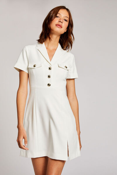 Fitted dress with short sleeves ecru ladies'