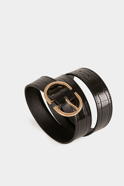 Belt with croc effect black ladies'