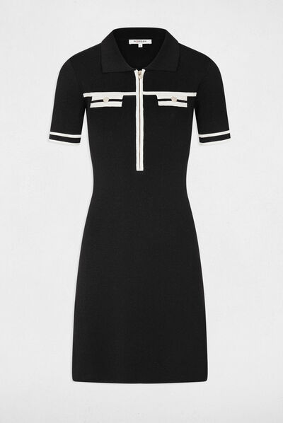 Fitted jumper dress with zipped collar black ladies'