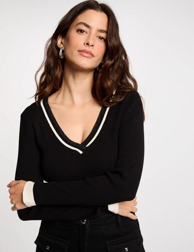 Long-sleeved jumper with V-neck black women