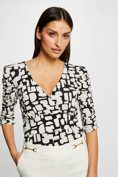 Printed 3/4-length sleeved t-shirt ecru ladies'