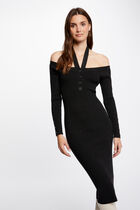 Robe pull ajustée col bardot gris anthracite femme