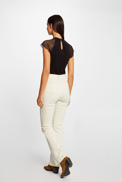 Short-sleeved t-shirt with lace black ladies'