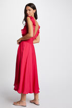 Robe longue évasée à taille smockée framboise femme