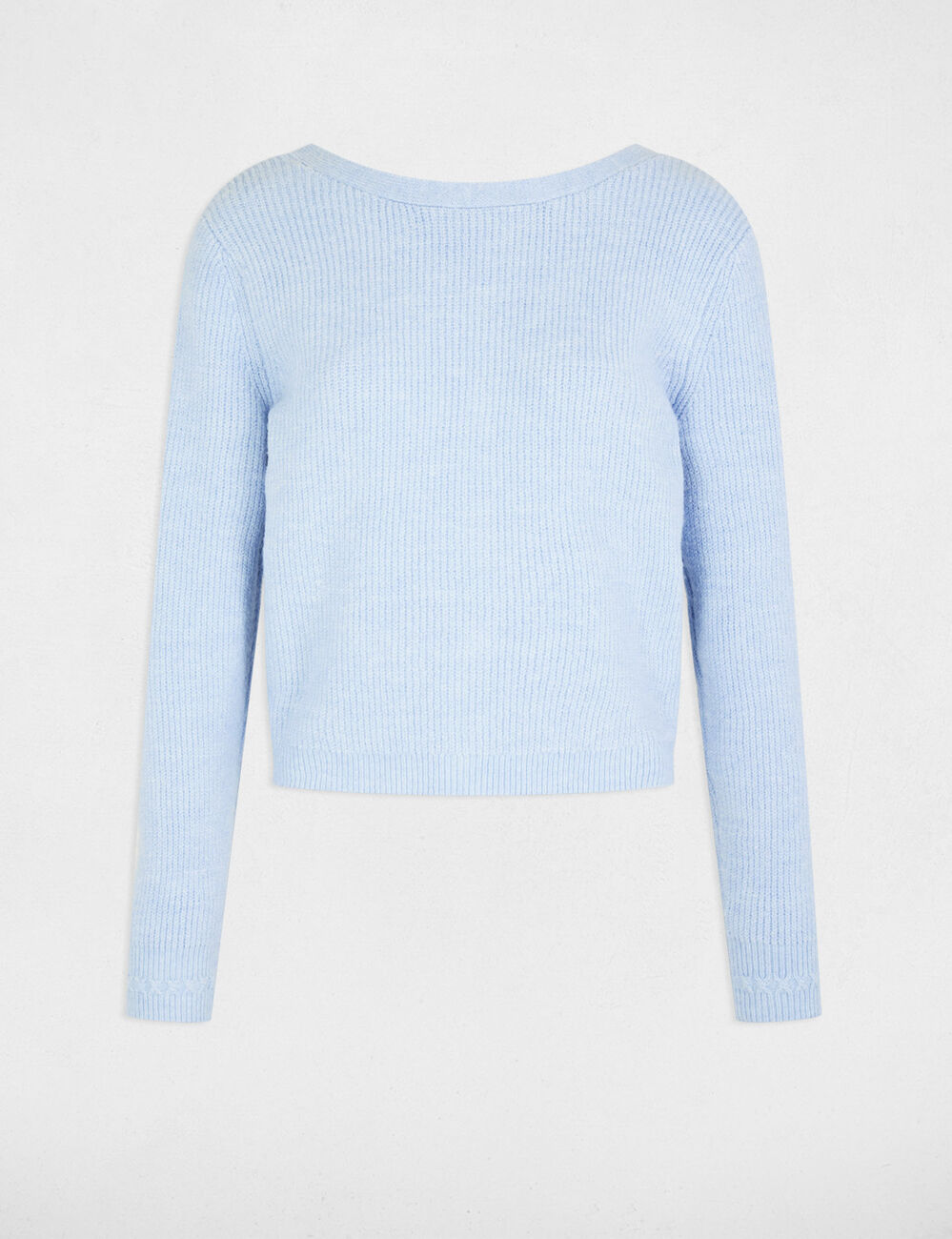 Gilet manches longues côtelé bleu ciel femme