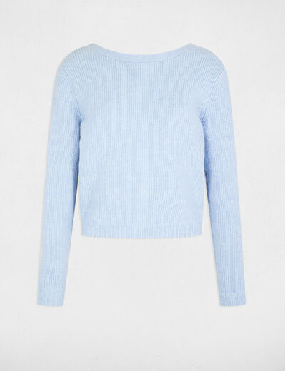 Long-sleeved ribbed cardigan sky blue women