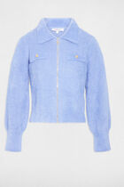 Long-sleeved cardigan with lapel collar blue women