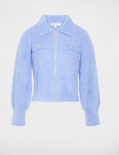 Long-sleeved cardigan with lapel collar blue women