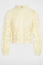 Embroidered blouse with high neck pastel yellow women