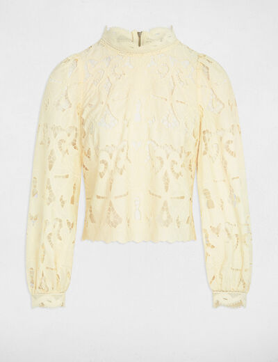 Embroidered blouse with high neck pastel yellow women