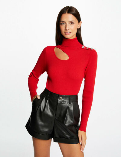 Long-sleeved jumper with opening medium red ladies'