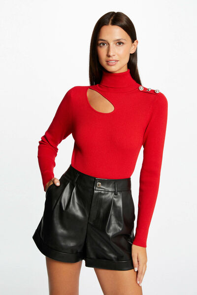 Long-sleeved jumper with opening medium red ladies'
