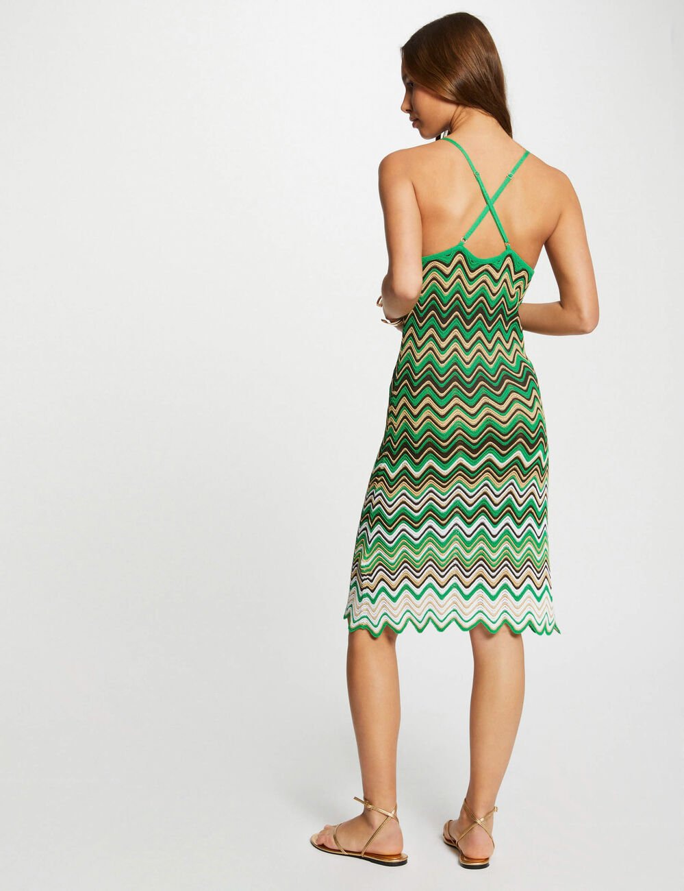 Robe tricot droite avec bijoux vert femme
