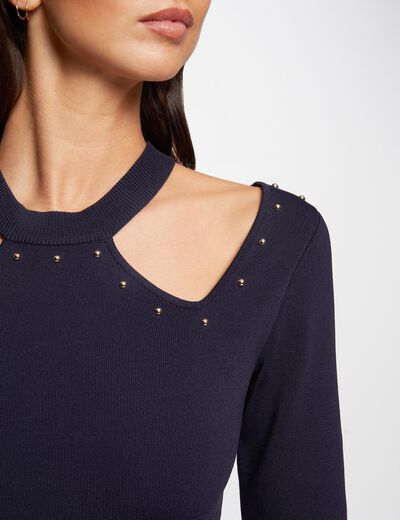 Fitted mini knitted dress navy women