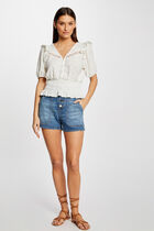 Embroidered short-sleeved t-shirt ecru women