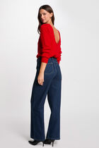 Pull col rond manches longues rouge femme