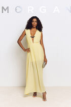 Maxi straight dress pastel yellow women