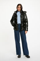 Shiny cropped puffer jacket black women