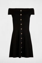 Robe tricot courte trapèze noir femme