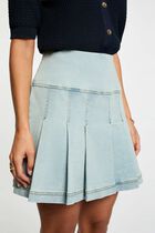 Pleated short skirt bleach denim women