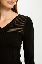 Ribbed jumper with V-neck black women