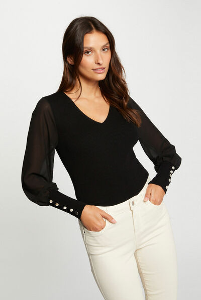 Jumper semi-transparent long sleeves black ladies'