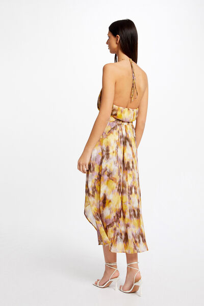 A-line asymmetrical skirt abstract print multico ladies'