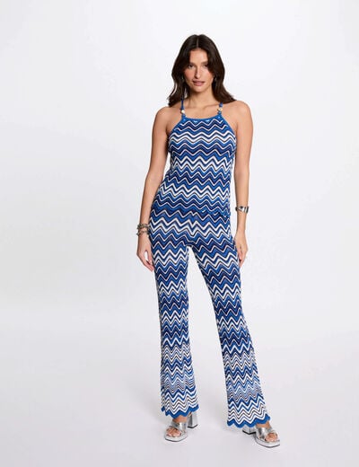 Printed knitted trousers electric blue women
