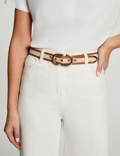 Thin two-tone belt beige women