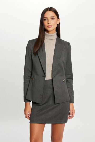 Checked waisted jacket anthracite grey ladies'